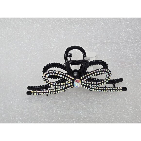 Black Rhinestone Bow Hair Claw Clip - Picture 1 of 3